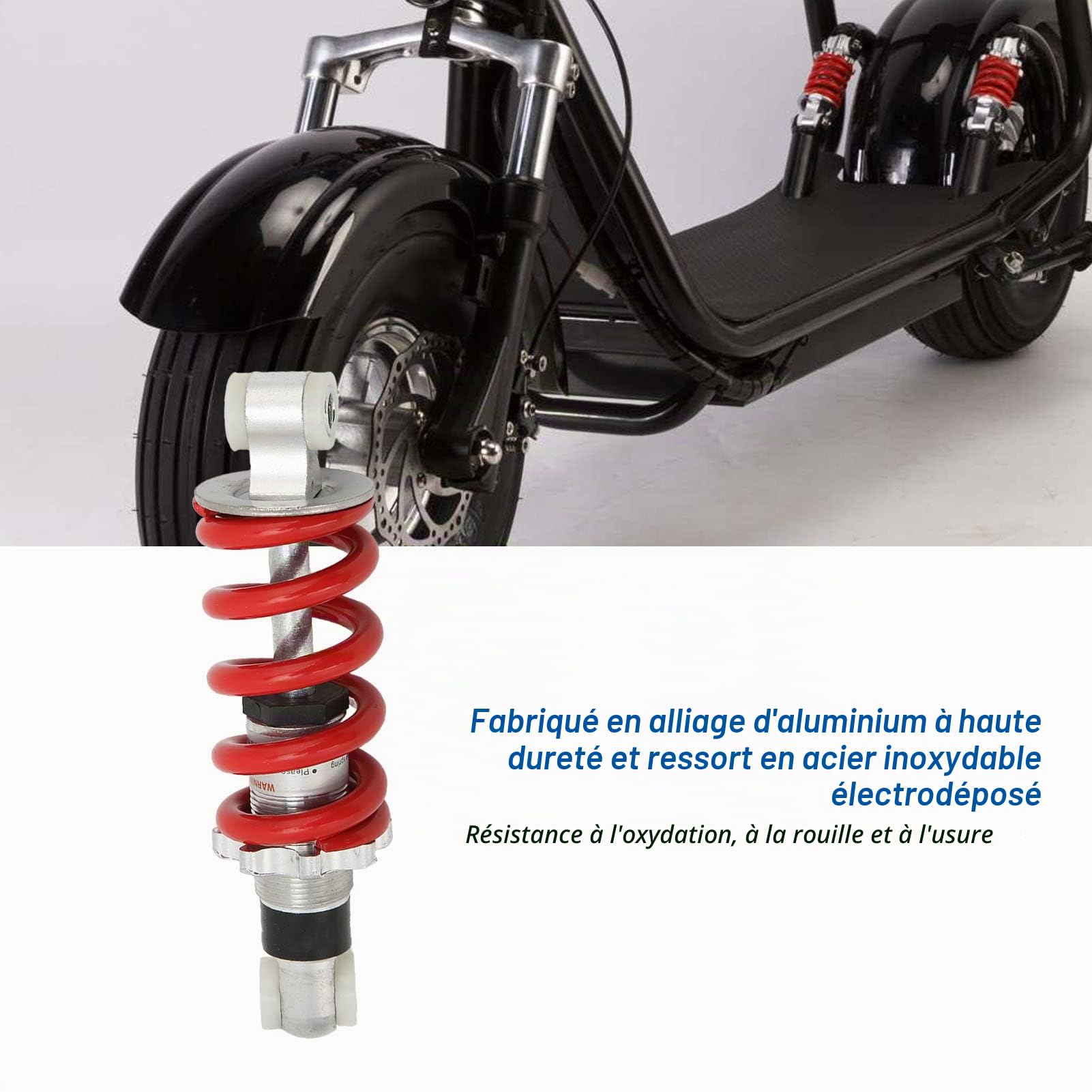 Tissting Amortisseur Vélo Électrique Universel 150mm 5.91", Ressort 750lbs Réglable Rouge, Suspension VTT Scooter Moped, Pièce Détachée Modifiable
