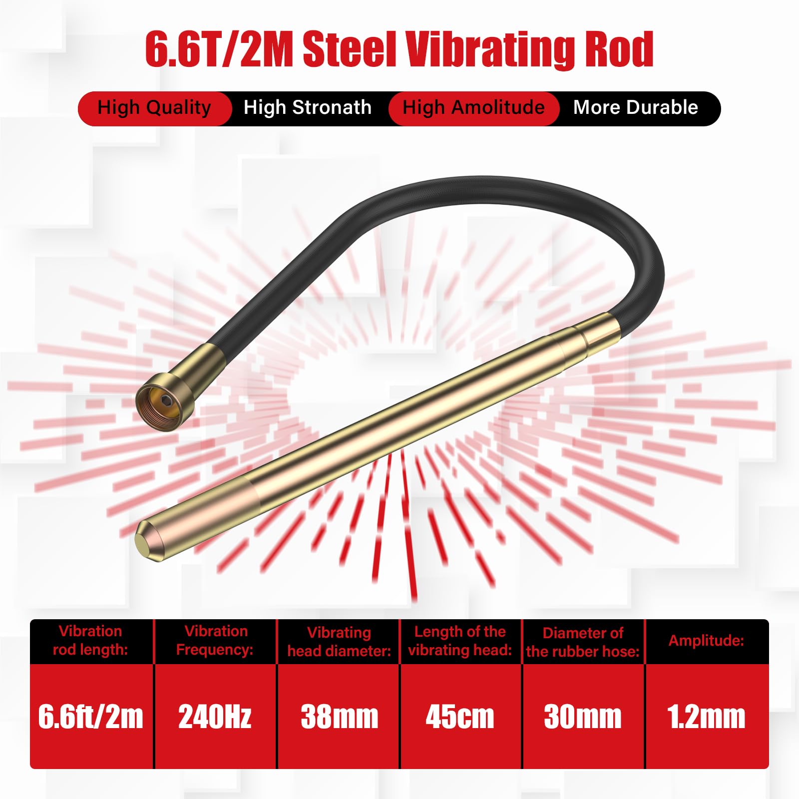 IMAYCC 2000W Vibrateur en Béton,Vibrateur de Construction Electrique 4300 tr/min,Longueur de Cuivre Tige Vibrante 2M,Diamètre de l'arbre de Vibration 38mm,pour Tunnels Routes Ponts Maison