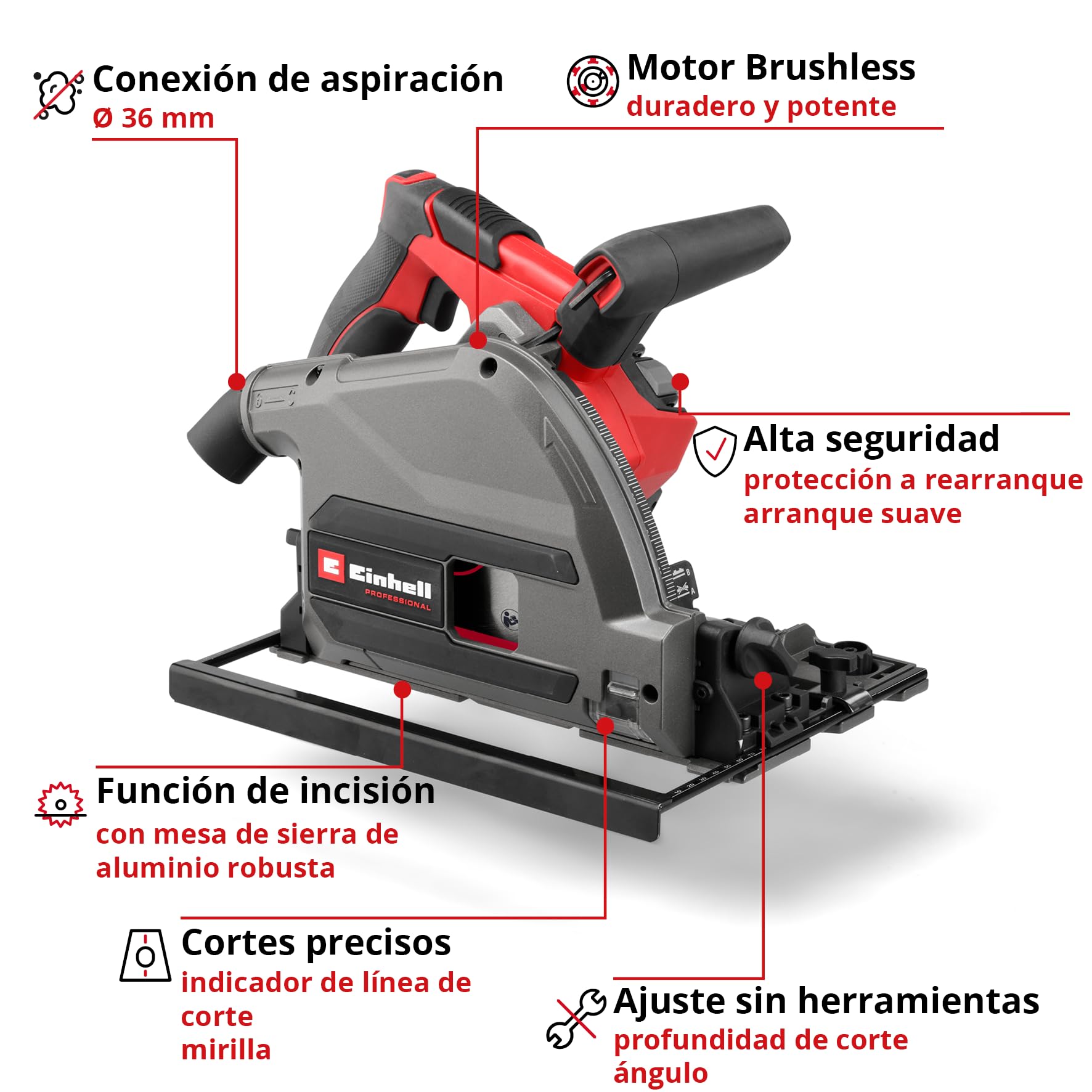 Sierra de incisión con batería TP-PS 18/165 Li BL-Solo Einhell Professional Power X-Change (18V, Ø 165 mm, hoja de sierra, Brushless, profundidad de corte 56 mm, ajuste sin herramientas, sin batería)