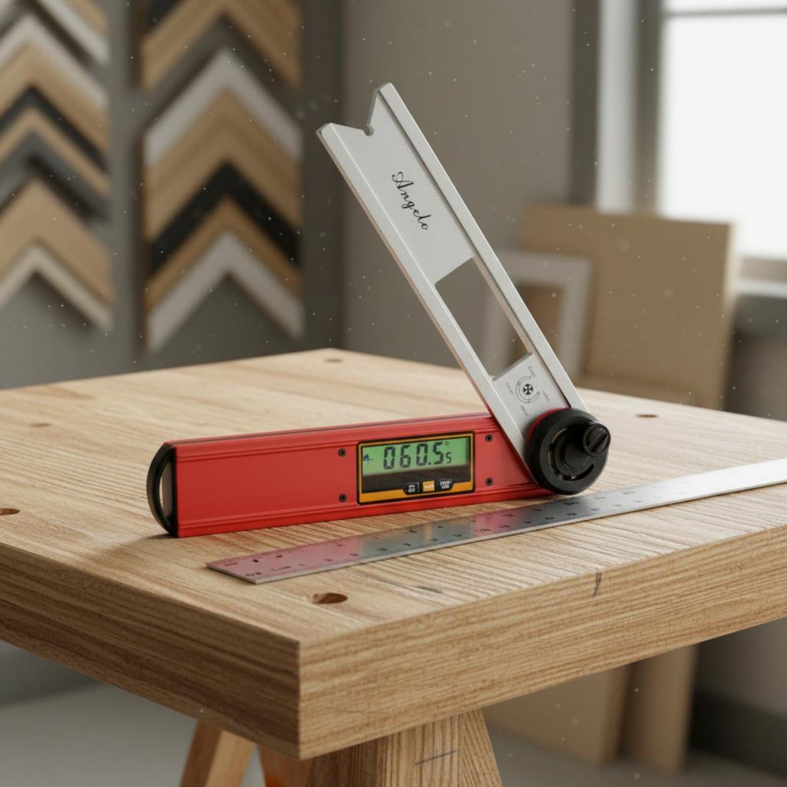 Almencla Medidor de Ángulo Digital Goniómetro Regla Transportador con Resolución 005° Inversión Automática de Dígitos Brazo de Acero Inoxidable Cuerpo de , Rojo , Ace-360h