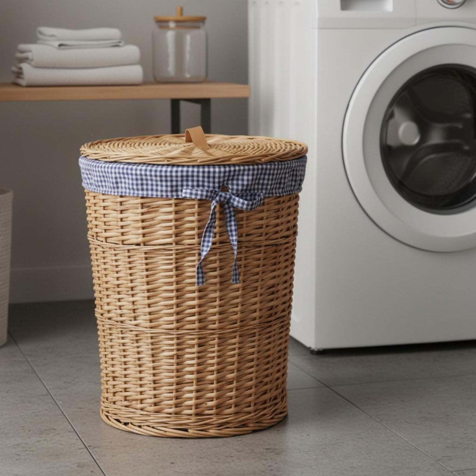 Cesto Portabiancheria Grande Cesto Cesta Vimini Cesto Biancheria Intrecciato con Coperchio E Sacco Interno Lavabile per Settimana di Bucato Ordinata, Medio, Con Piccoli Fiori Bianchi