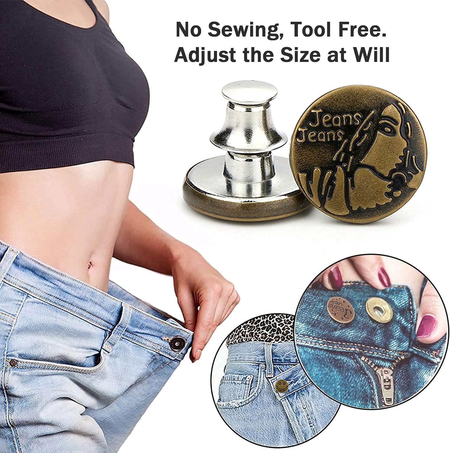 Button Pins for Jeans,12 Sets [2021 Upgraded] No Sew and No Tools