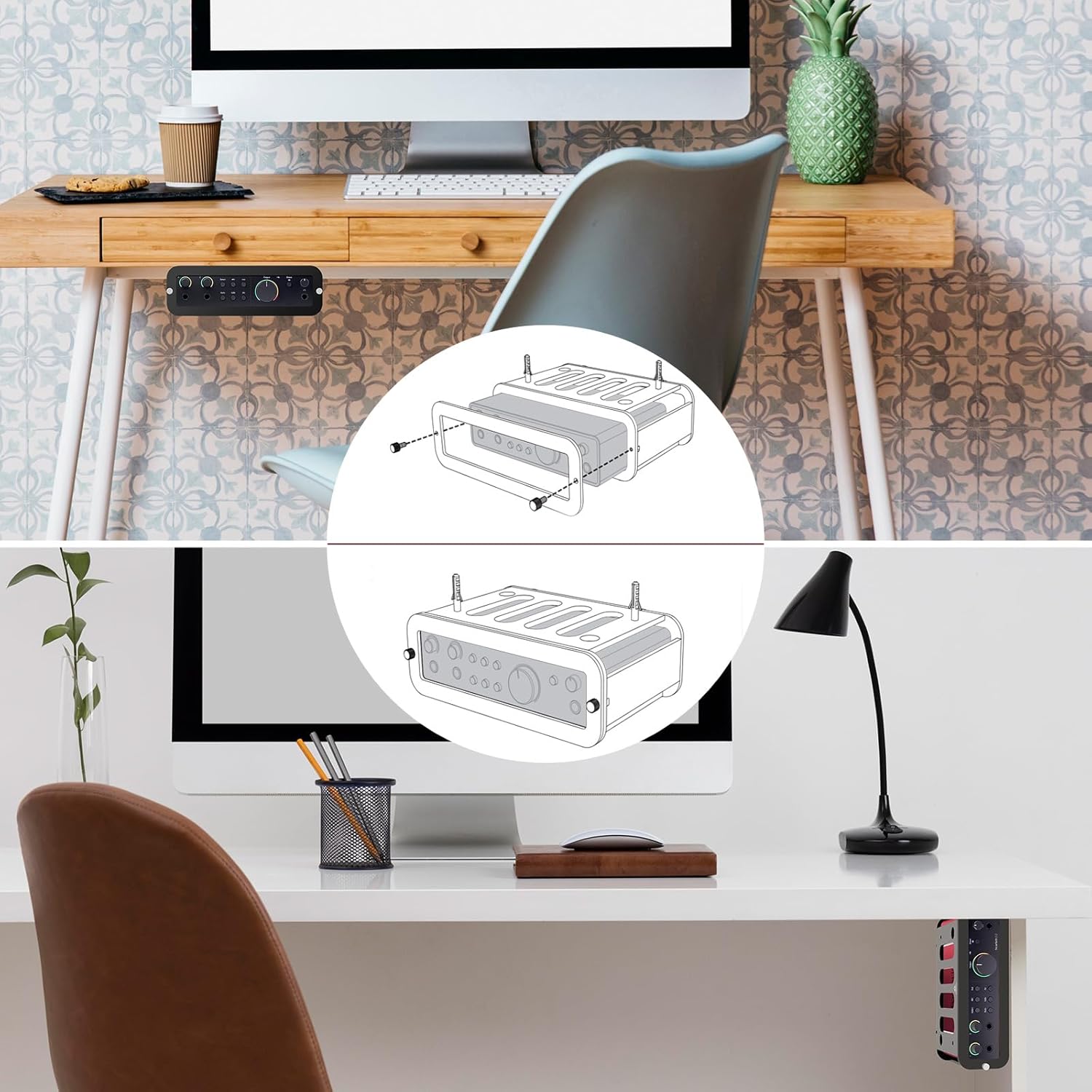 TXEsign Under Desk Holder for Scarlett 2i2 4th Gen, Acrylic Wall Mount Desktop Stand Organizer Station Table Stand for Audio Interface Recording (Black)