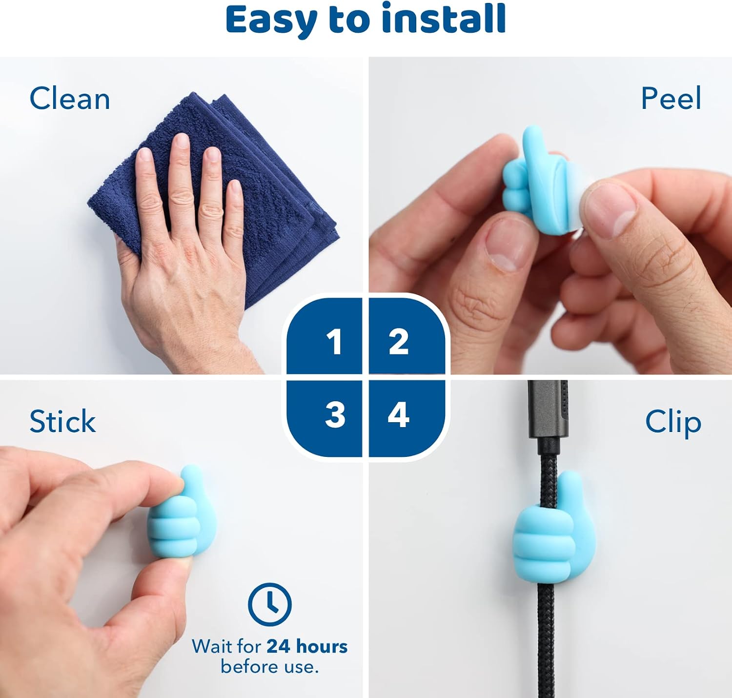 Fun Cord Holder - Multifunctional Thumb Cable Clips Adhesive (8 Pack) - Cord Organizer Cable Management for Home, Office, Nightstand, Desk, Car, Gift Idea - by HandyCute (Yellow and Blue)
