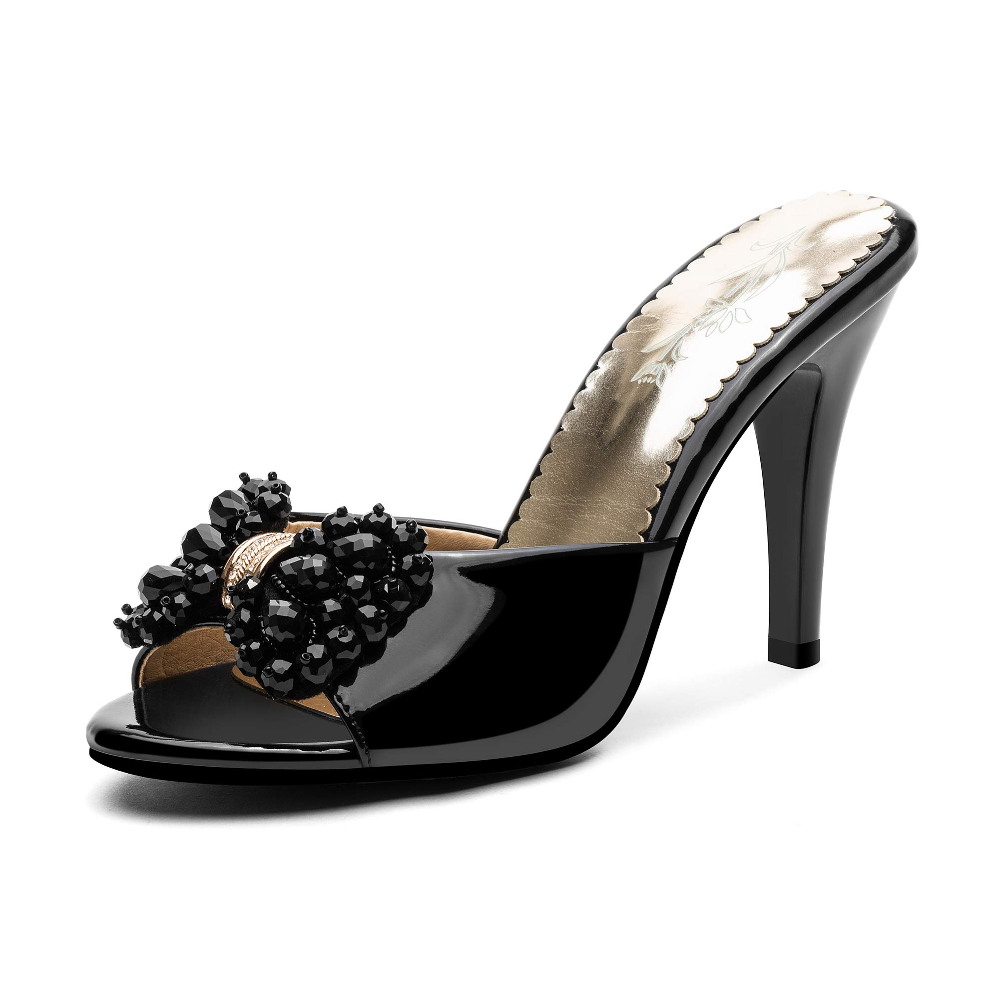 ZUQIN Summer Women Peep Toe Slip On Stiletto High Heel Sandals Slippers Wedding Slingback Bow Rhinestone Slides Mule Backless Evening Pumps