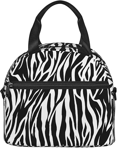 Miniatura 9 de Bolsa de almuerzo con estampado de cebra para mujereshombres, bolsa de almuerzo aislada, reutilizable, oficina, trabajo, picnic, playa, lonchera