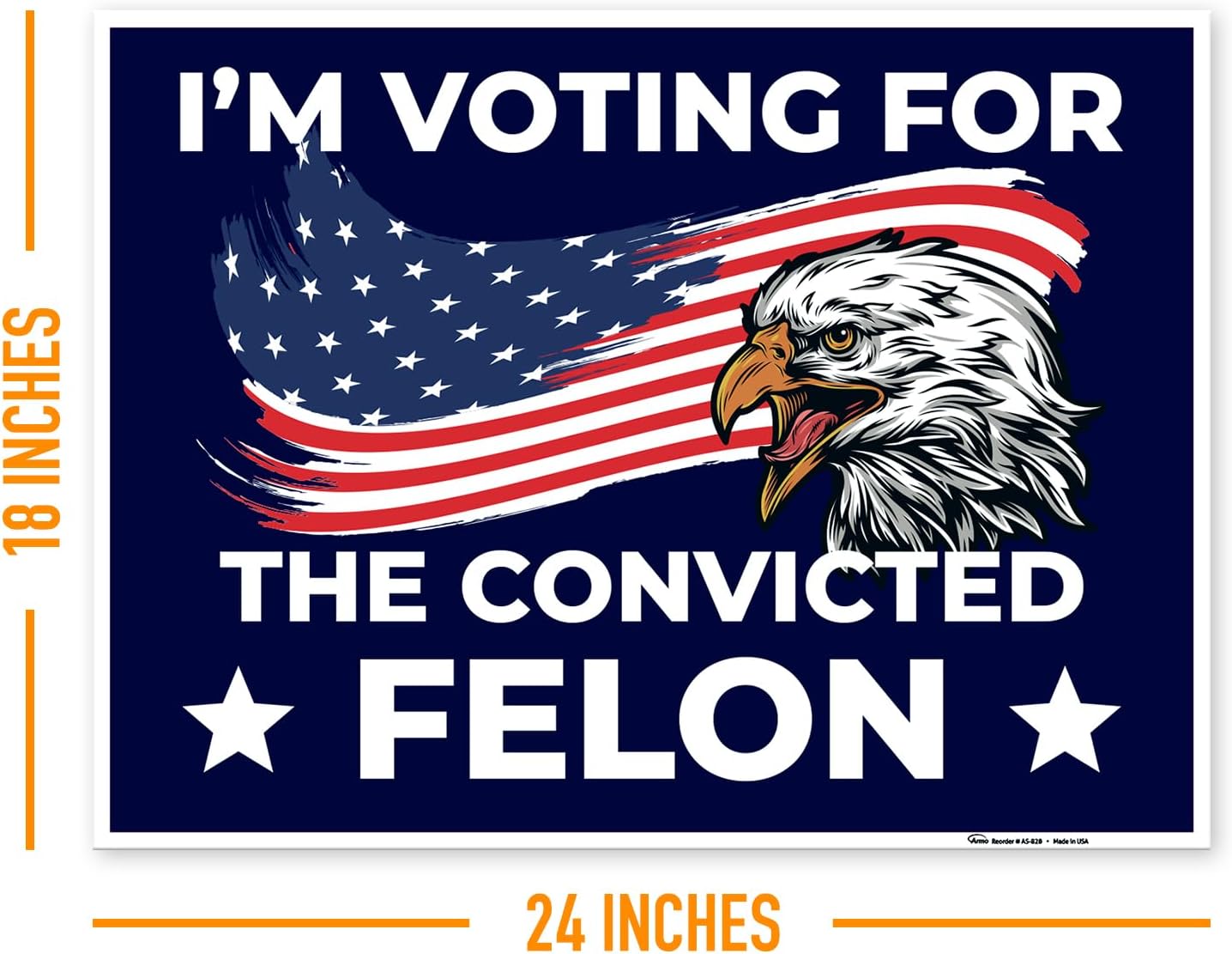 Armo Trump Vance 2024 Yard Sign I'm Voting For The Convicted Felon Sign, 18x24 (3 Pack) Inhes Corrugated Plastic Double Sided with Metal H Stake Waterproof, Outdoor Lawn Signage, Made in USA