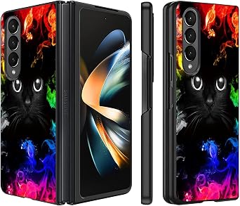 for Samsung Galaxy Z Fold 4 Phone Case, Slim Fit Hard PC Shockproof Anti-Scratch Fold Protective Case for Samsung Galaxy Z Fold 4 5G 2022, Black Cat Face