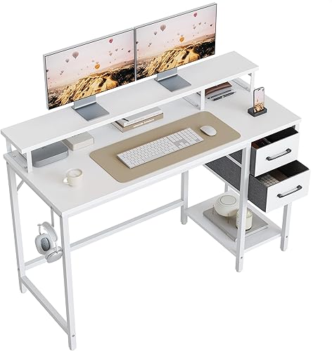 CubiCubi Morden - Escritorio para computadora de 47 pulgadas con cajones y soporte para monitor, escritorio de oficina en casa con almacenamiento, disponible en Yaxa Peru