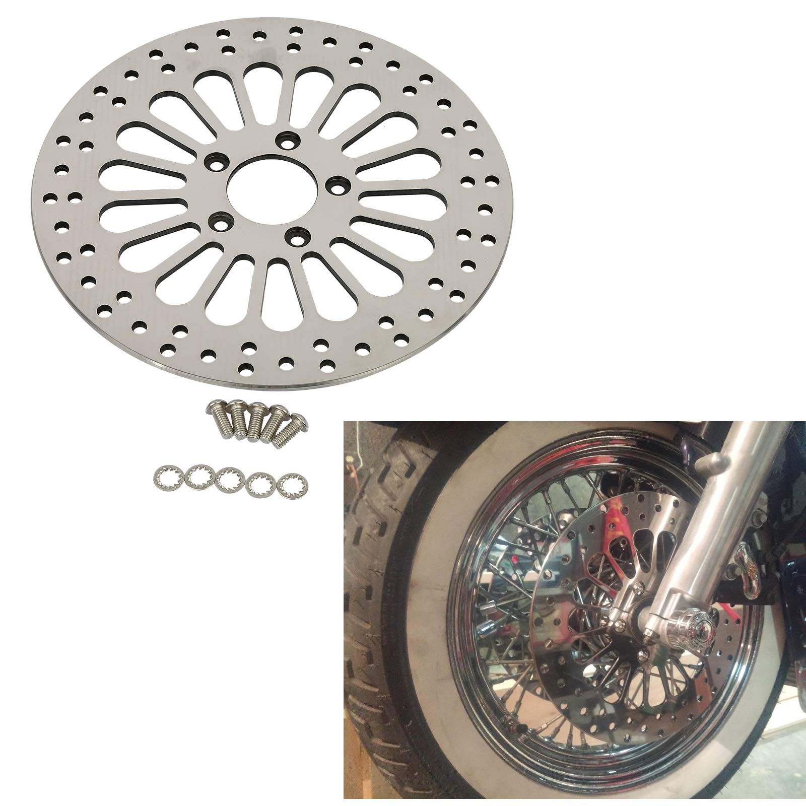 11.8'' Rotors for Harley, Great performance Front and Rear Brake Rotors for Harley Touring Models, Road King, Road Glide, Street Glide, Electra Glide, Ultra Limited...High Polished by Handmo