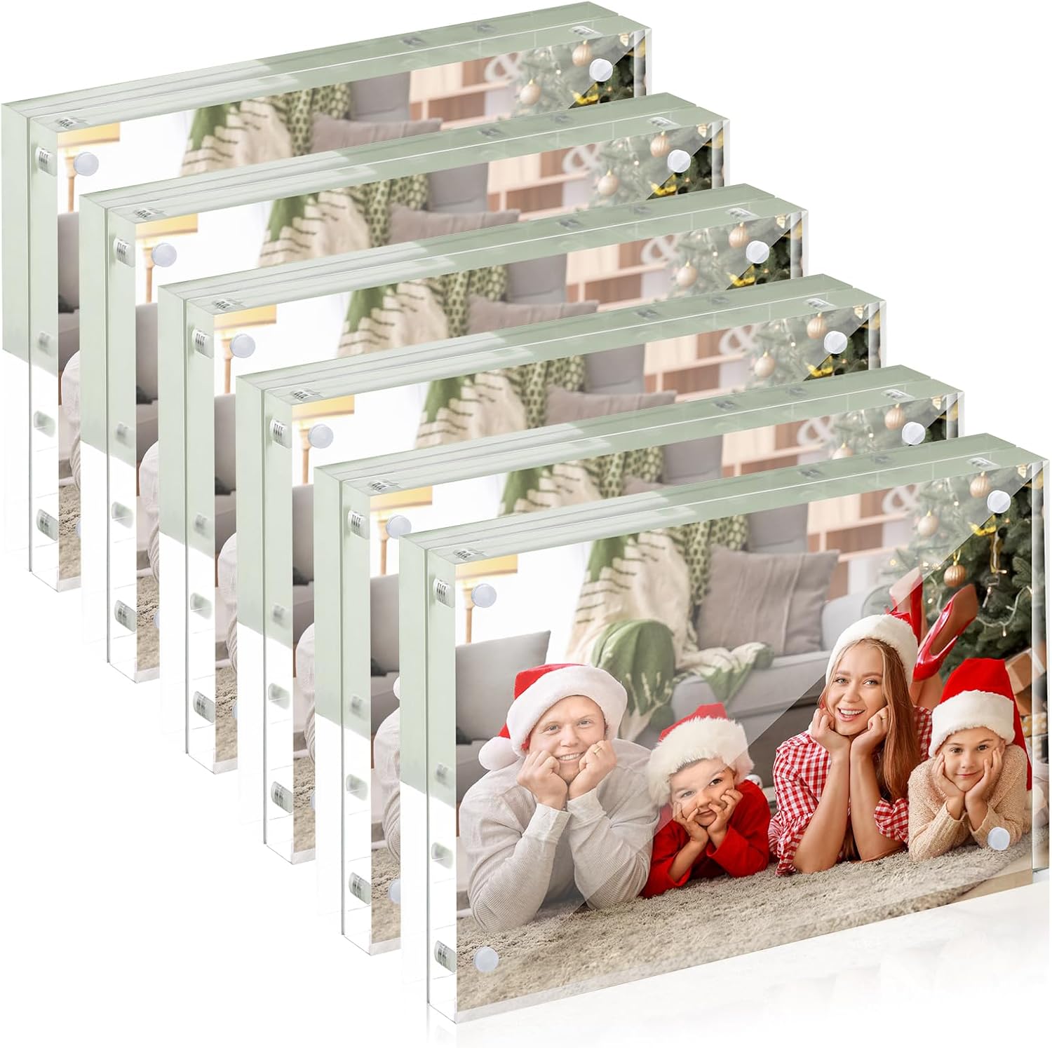 SYNTRIFIC 4x6 Acrylic Frames 6 Pack,10+10mm Thickness Acrylic Picture Frames,Freestanding Double Sided Magnetic Picture Frames Lucite Frameless Transparent Gift for Desktop Display