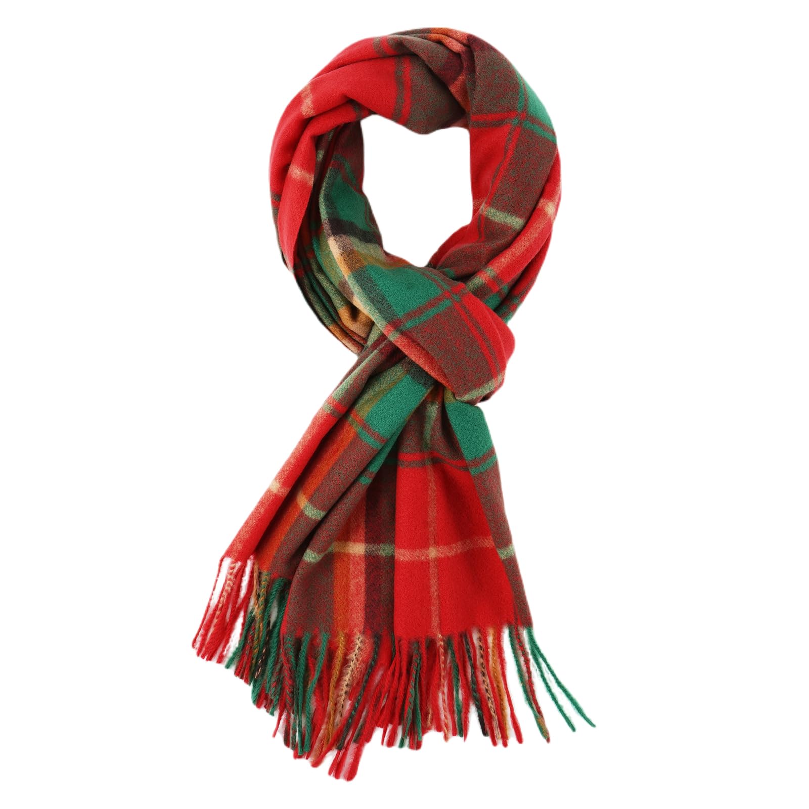 CYian Winter Scarf for Women Cashmere Feel Plaid Scarf Long Blanket Scarfs Winter/Fall Shawls and Wraps Large Scarves Gifts Red Green