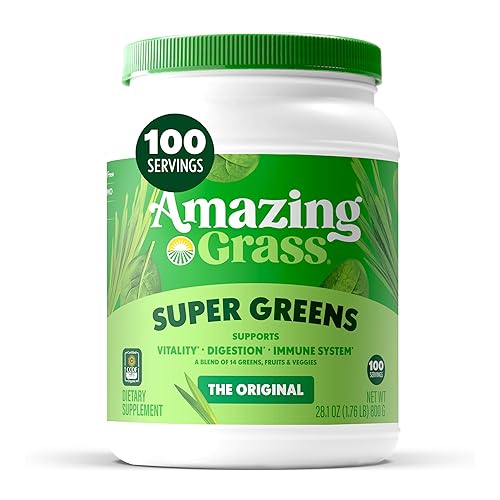 Amazing Grass Greens Blend Superfood: Super Greens Powder with Spirulina, Alfalfa, Beet Root Powder, Digestive Enzymes, Prebiotics & Probiotics, Original, 100 Servings (Packaging May Vary) - Superfood - Original - 100 Servings