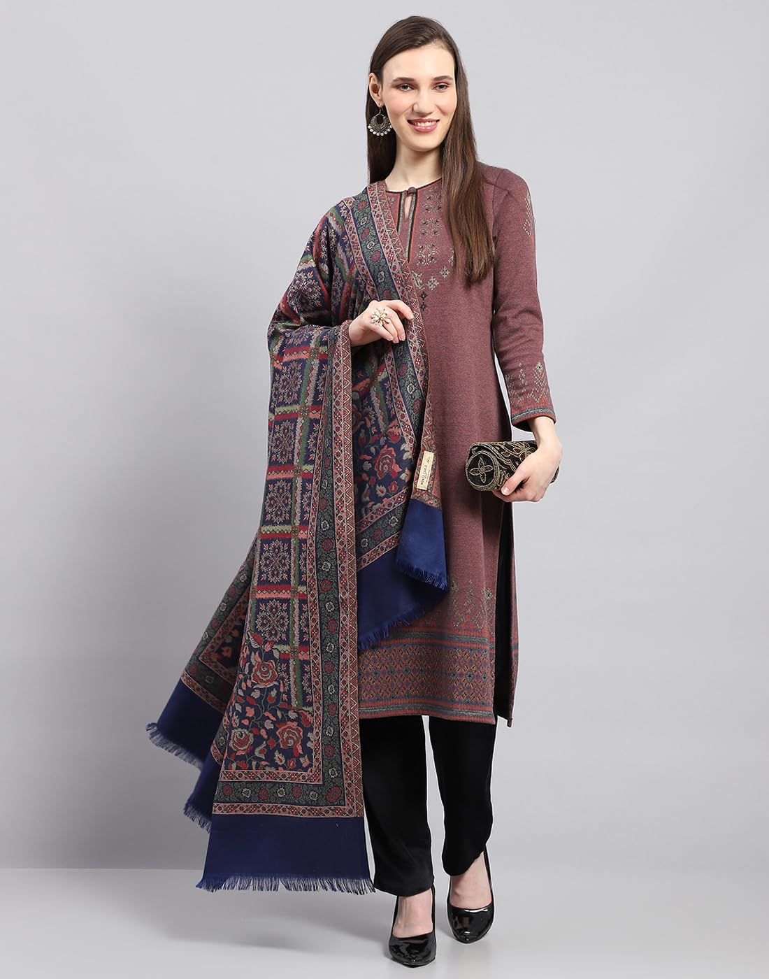 Monte Carlo Womens Self Design Multi Color Shawl (224SHW6898-0-40) 2