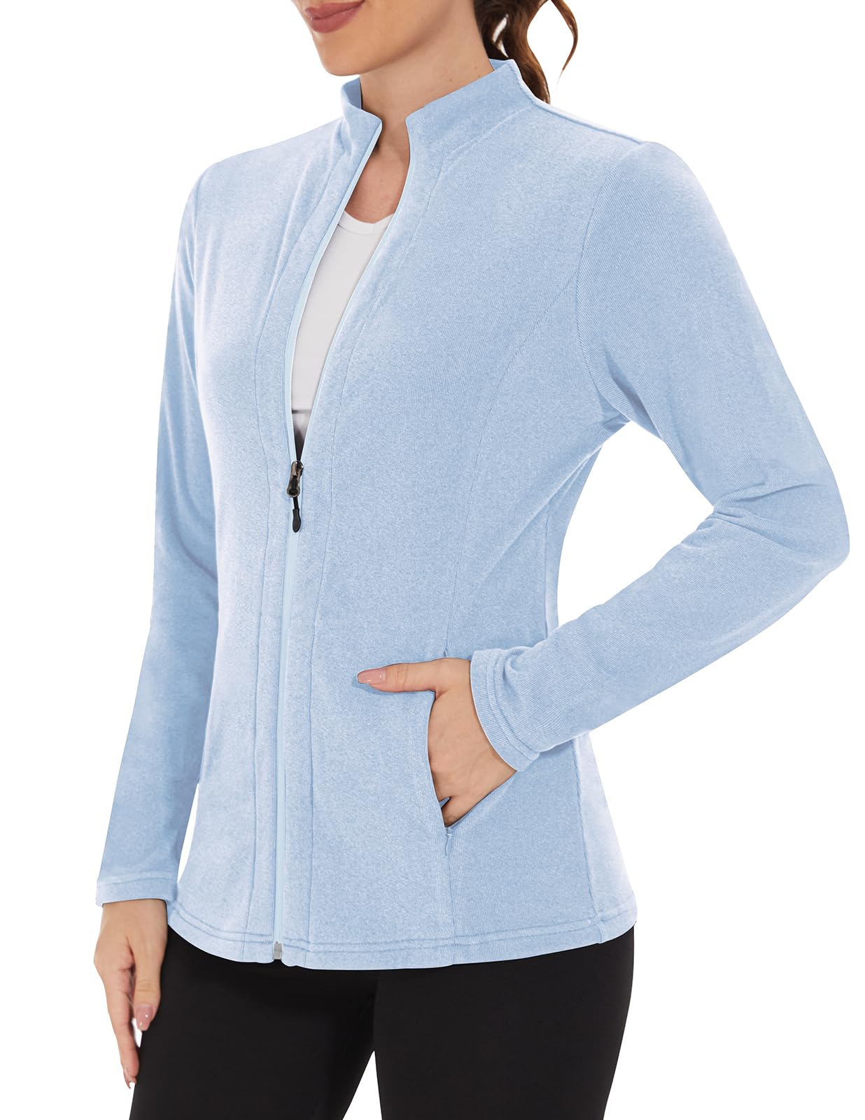 WOWENY Fleecejacke Damen Warm Gefüttert Sweatshirt mit Stehkragen und Full Zip Fleece Sweatjacke Leichte Für Winter Outdoor Laufen Wandern Freizeit