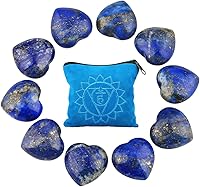 Vista 1 de Rockcloud 10 piedras de cristal curativo de lapislázuli, corazón, amor, talladas, con bolsa de chakras, meditación, equilibrio de reiki