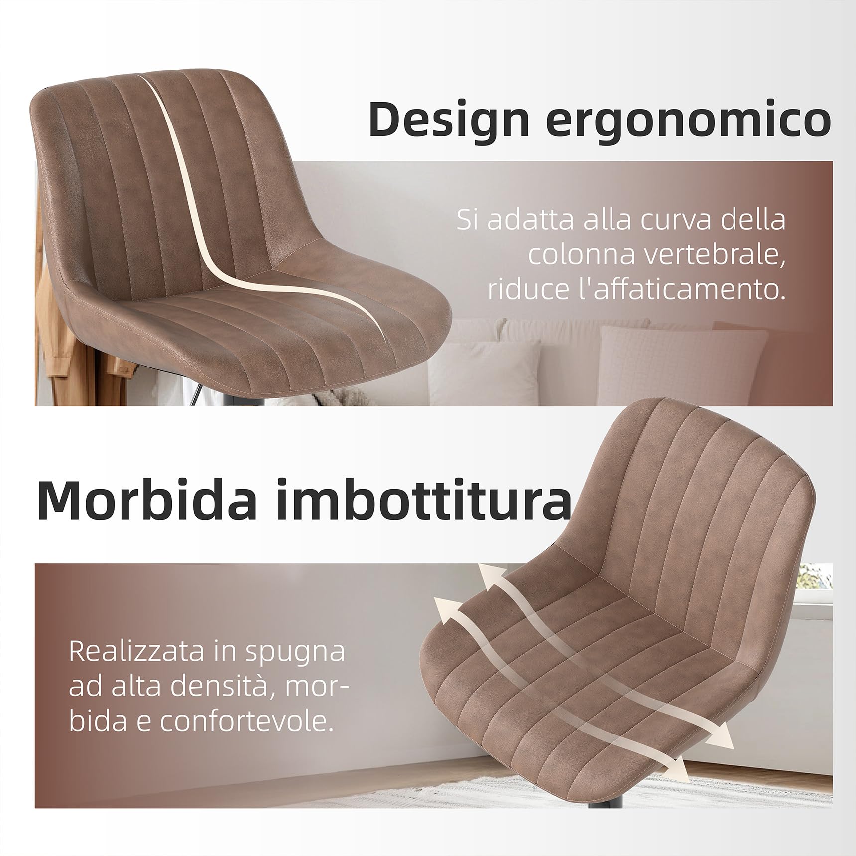 Youhauchair Sgabelli Cucina Set di 4, Sgabello Cucina Regolabile in Altezza con Schienale, Sgabelli Bar in Pelle PU, Sgabello Alto Moderni Design, Marrone
