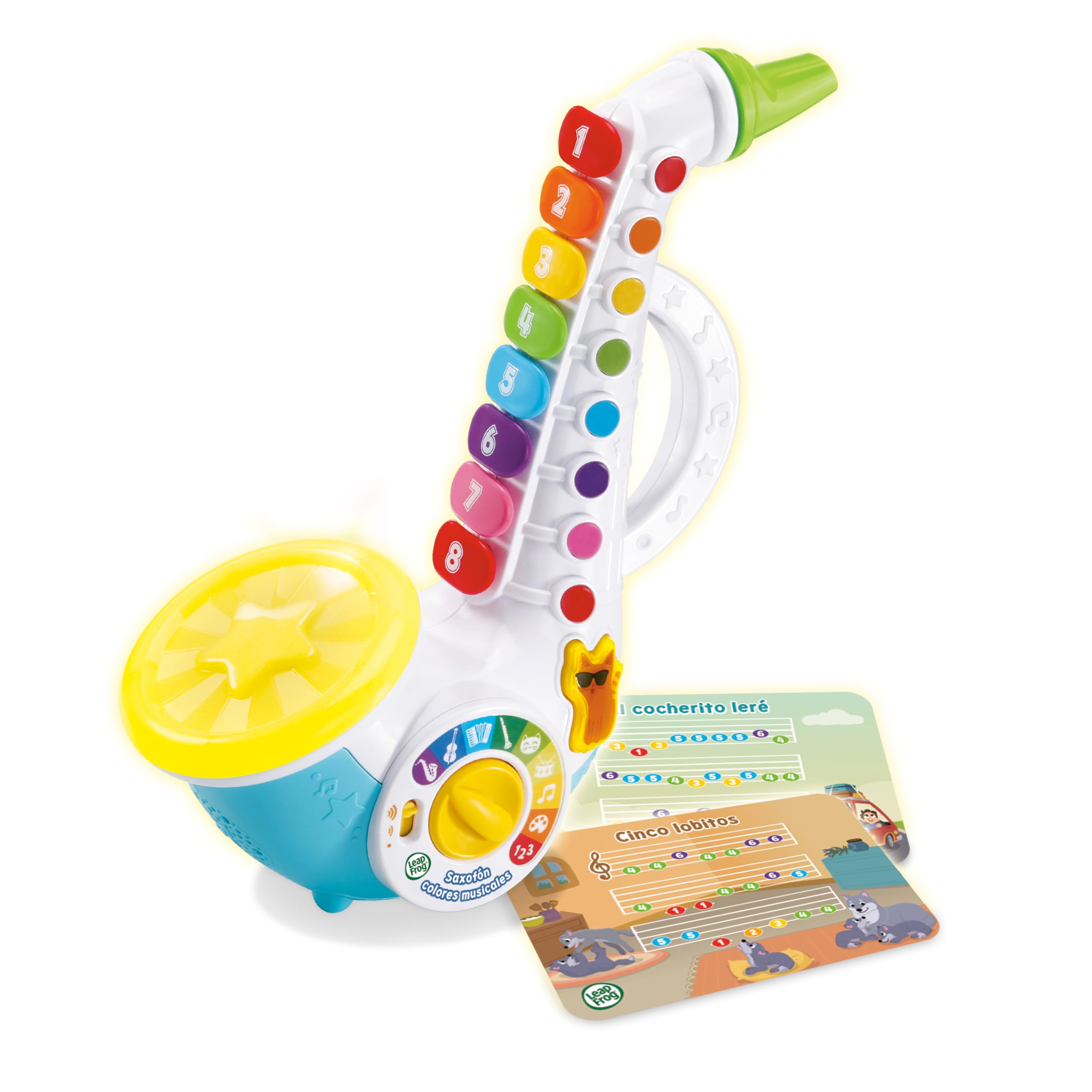 Leapfrog VTech - Saxofón Colores Musicales, Instrumento de música Infantil, Saxofón Interactivo con partituras de 4 Canciones, Juguete Musical, Regalo para niños +18 Meses, Versión ESP