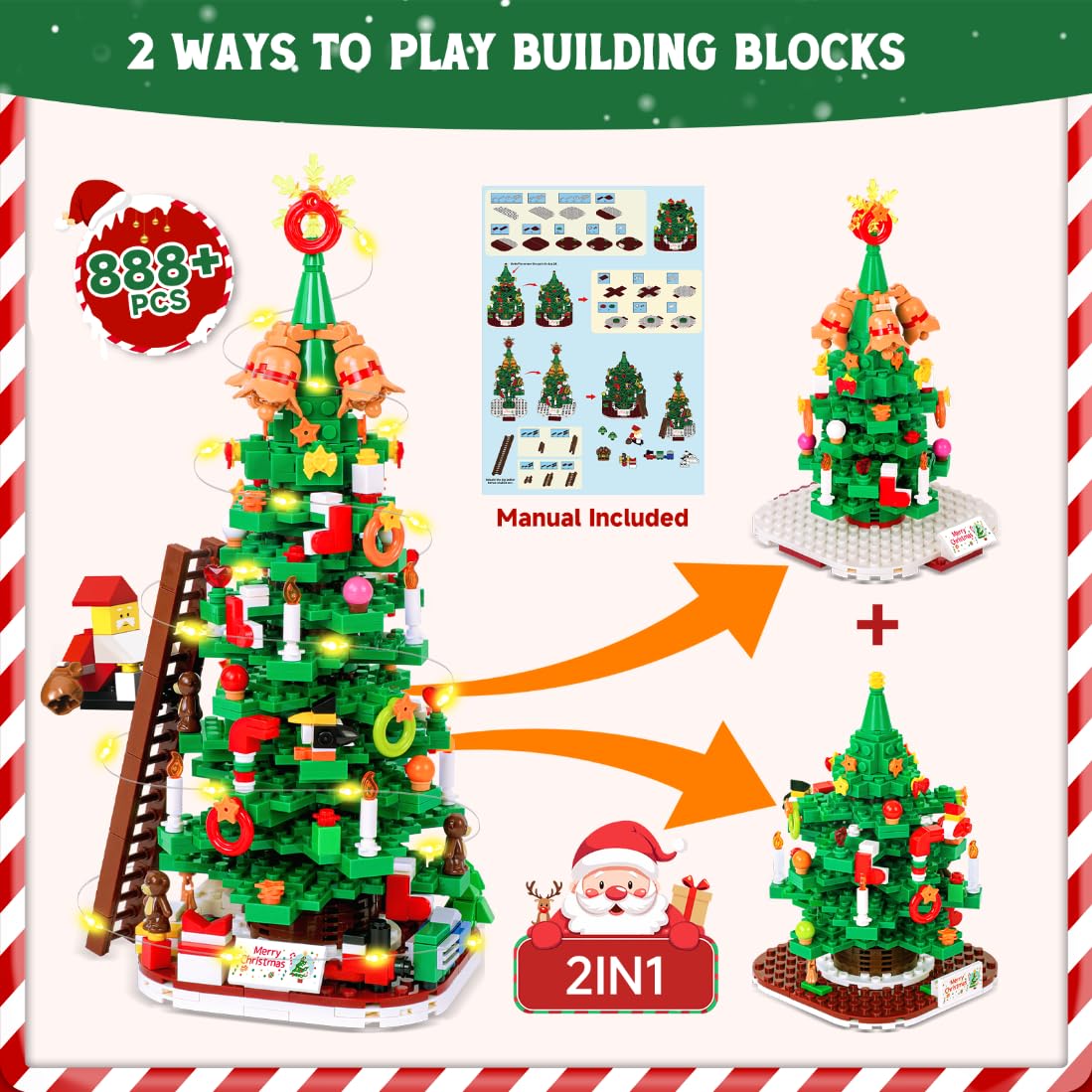 PITMT Calendario Avvento 2025 Bambini, 24 Giorni Calendario dell'Avvento Blocchi da Costruzione Albero di Natale con Luce LED, Calendario dell Avvento Giocattoli Regalo di Natale per Bambino Bambina