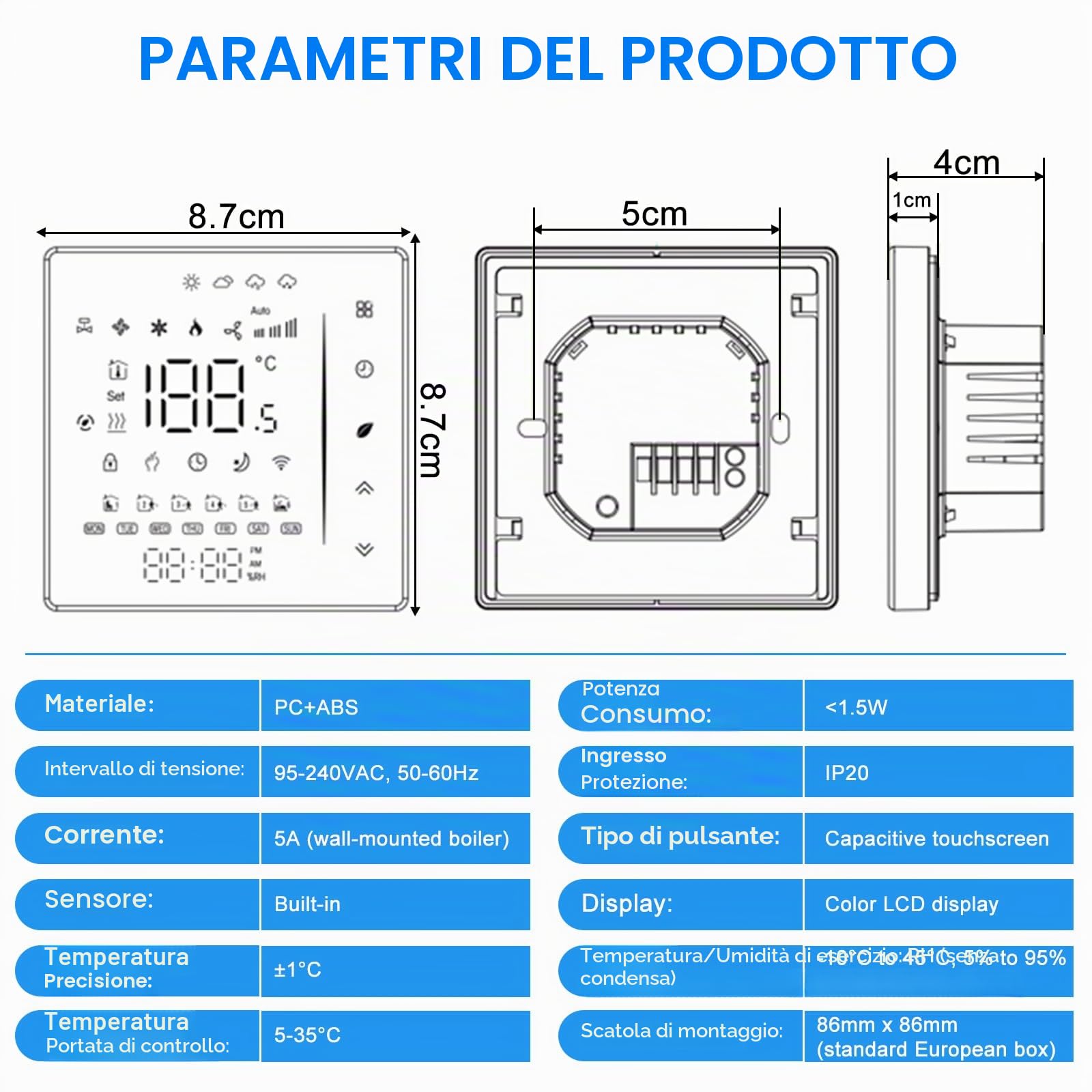 Jadeshay Termostato Caldaia WiFi Termostato Digitale Programmabile 5+1+1 Giorni con Schermo LCD Contatto Pulito 5A 230V Compatibile con Alexa e Google Home Controllo Remoto tramite Smart Life