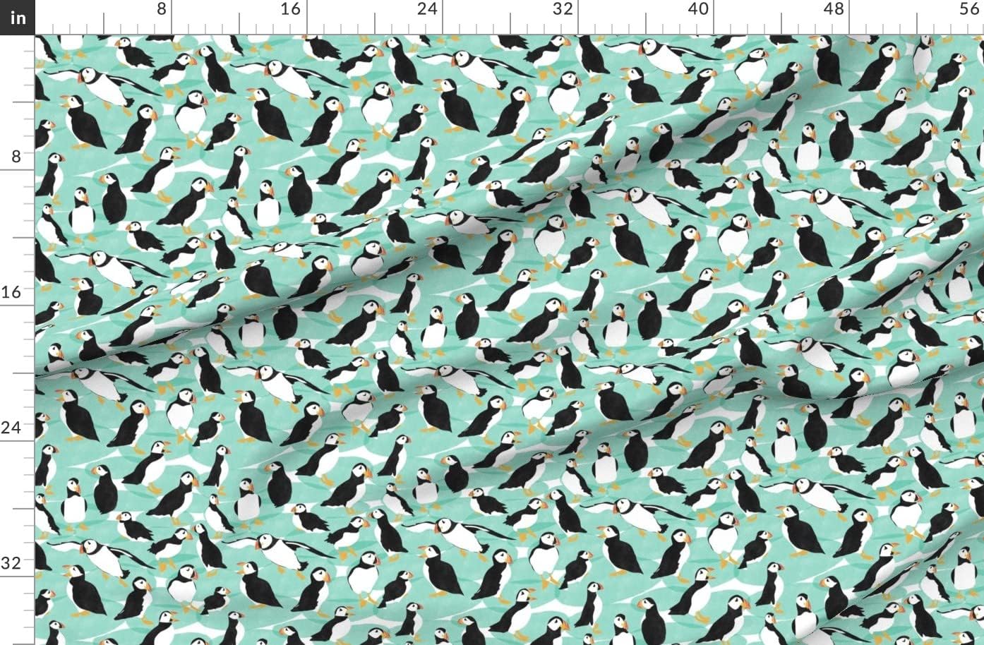 Spoonflower Fabric - Puffins Puffin Arctic Animals Birds Penguins Penguin Bird Blue Animal Printed on Polartec(R) Fleece Fabric by The Yard - Sewing Blankets Loungewear and No-Sew