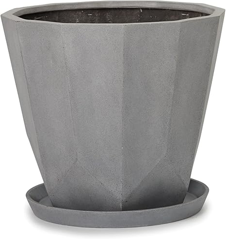 Amazon 植木鉢 大型 ポリ ストーン ファセッツ 受け皿付き グレー 鉢