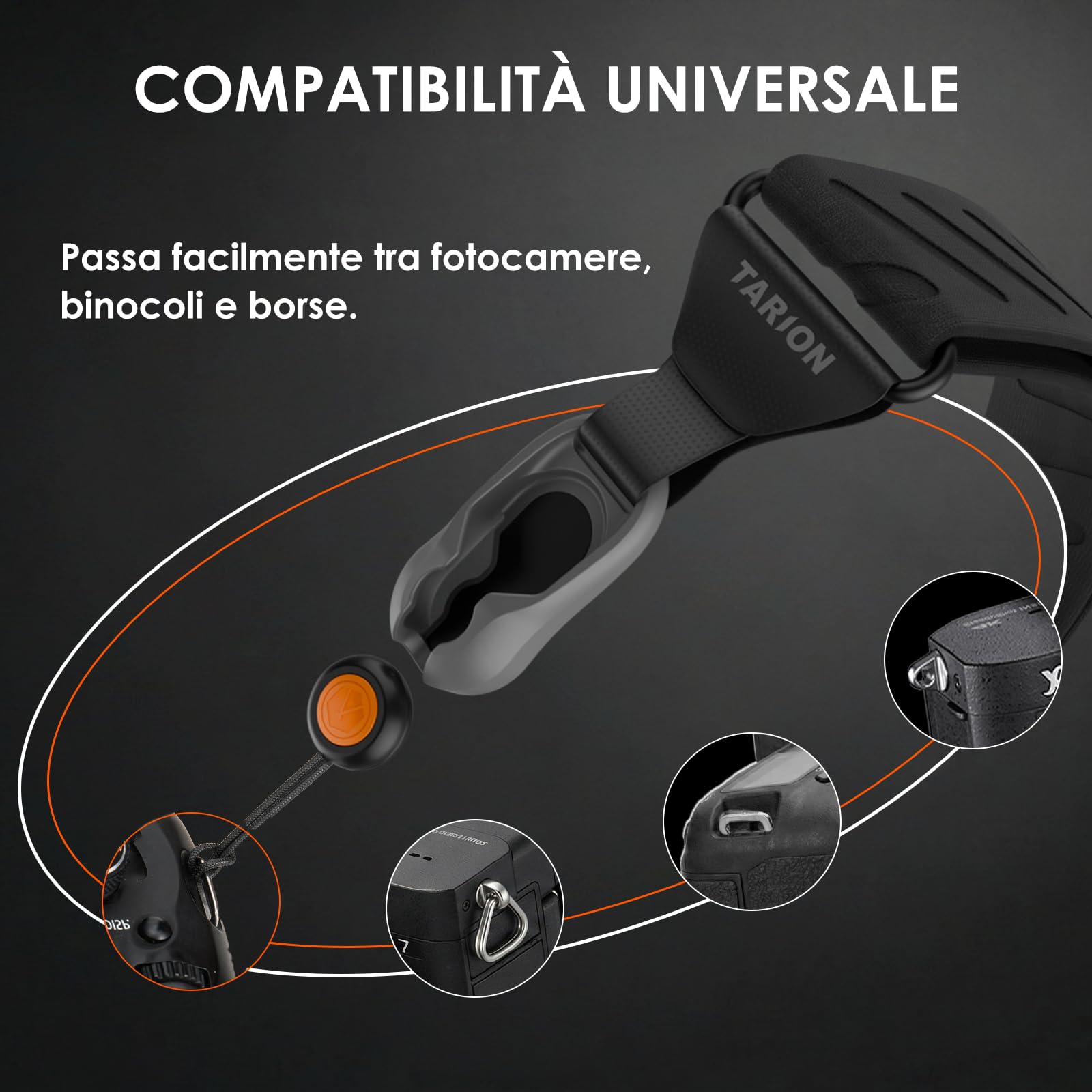TARION Tracolla per Fotocamera a Sgancio Rapido – Tracolla Magnetica per DSLR – Regolazione Rapida della Lunghezza 83-141cm – 50kg Ancoraggi di Sicurezza in Corda Dyneema ad Alta Portata – Magislide