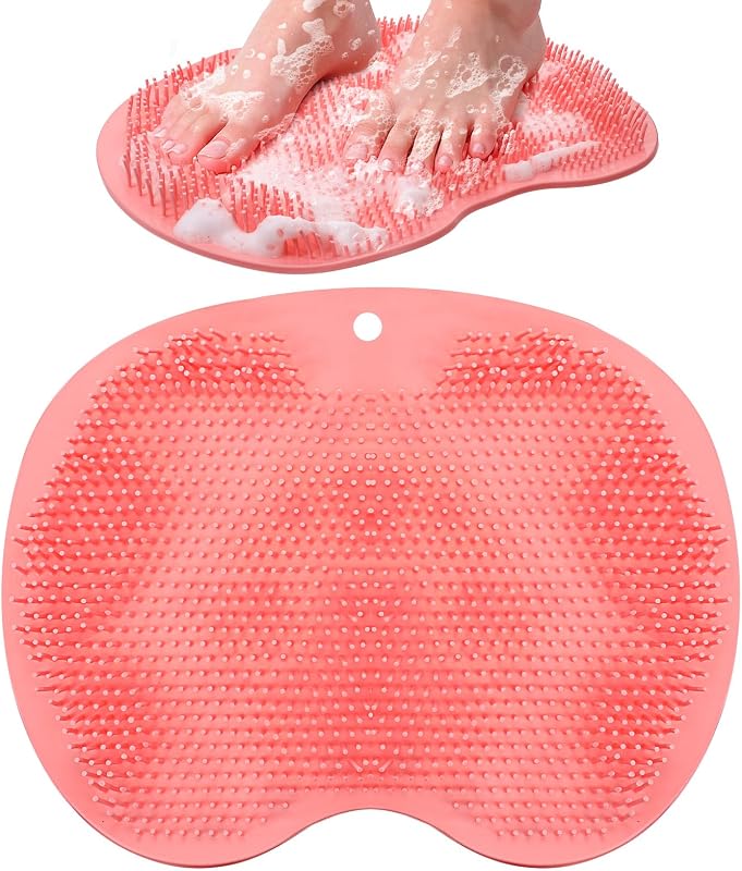 Escova de silicone para pés e costas guduling com ventosas, rosa
