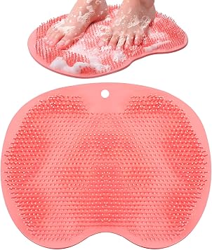 Foot Shower Scrubber,Silicone Shower Feet Scrubber Mat,with Non-Slip Suction Cups,Exfoliating Bath Wash Pad,Foot and Back Scrubbers for Showers Floor, Pink