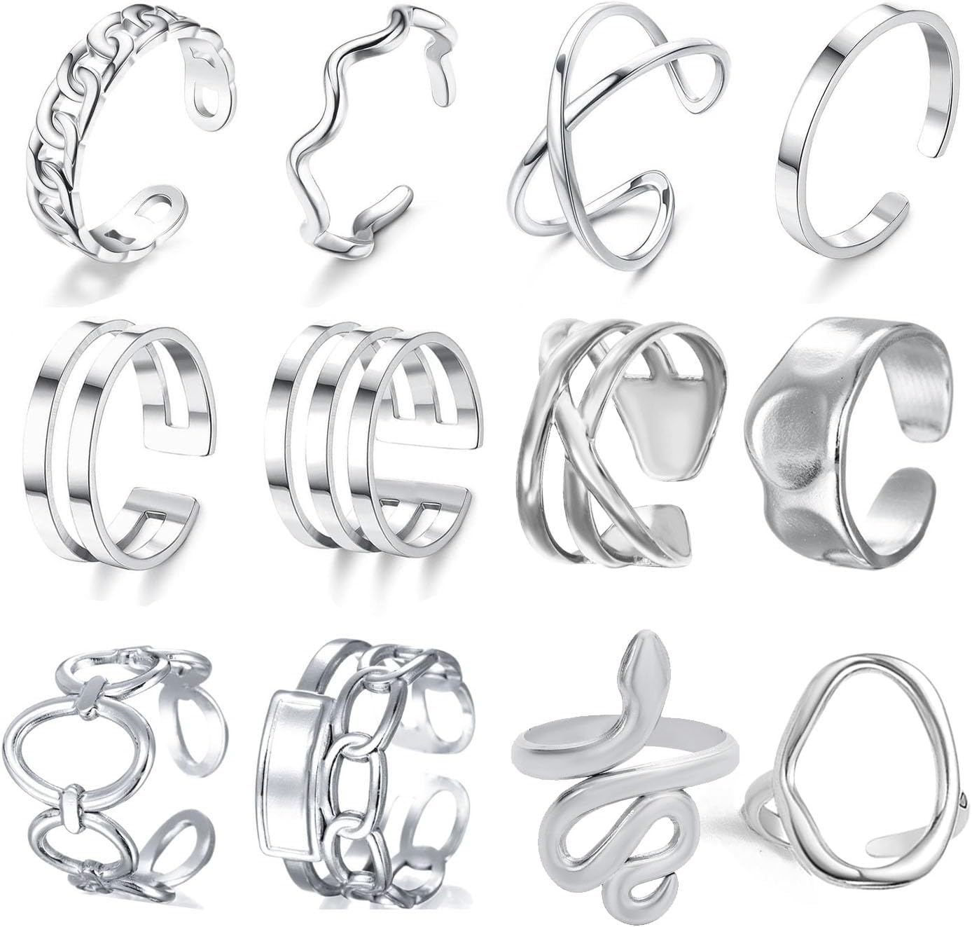 Amazon.com: PINCHUAN 12 PCS Silver Knuckle Rings for Women Stainless ...