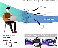 Vista 7 de KoKoBin Paquete de 3 elegantes lentes de lectura estilo Oprah con marco cuadrado para mujer, bloqueo de luz azul, cómodos lectores