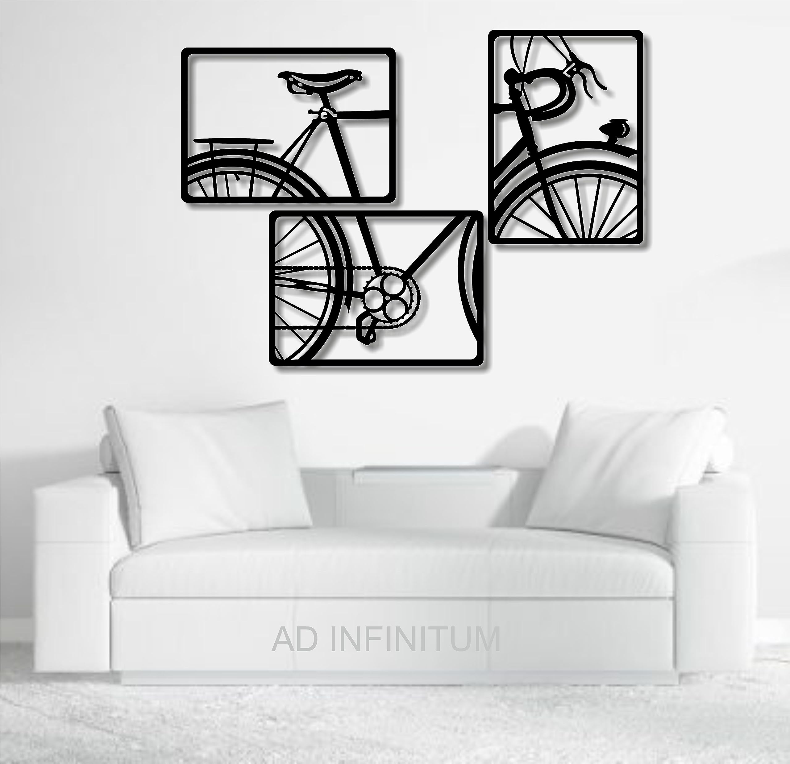 Wooden Wall Art Hanging | Black Designed Wooden Decor Sculptures | Black Wall Art Decoration for Contemporary Home, Bedroom, Living Room, Office etc. (Bicycle, Set of 3)
