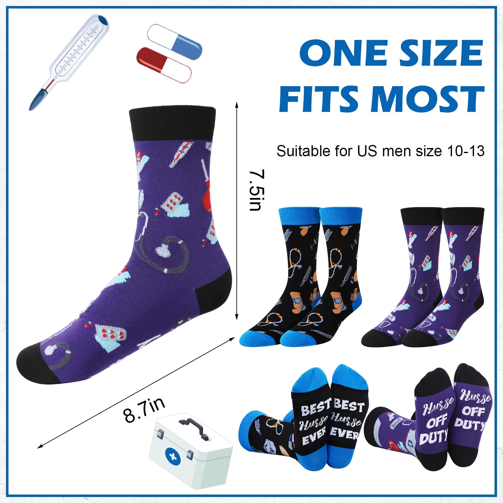 Shihanee 2 Pairs Nurse Socks for Men Nurse Appreciation Gifts Novelty Male Nursing Socks for Rn Cna Lpn Medical Assistant Nursing