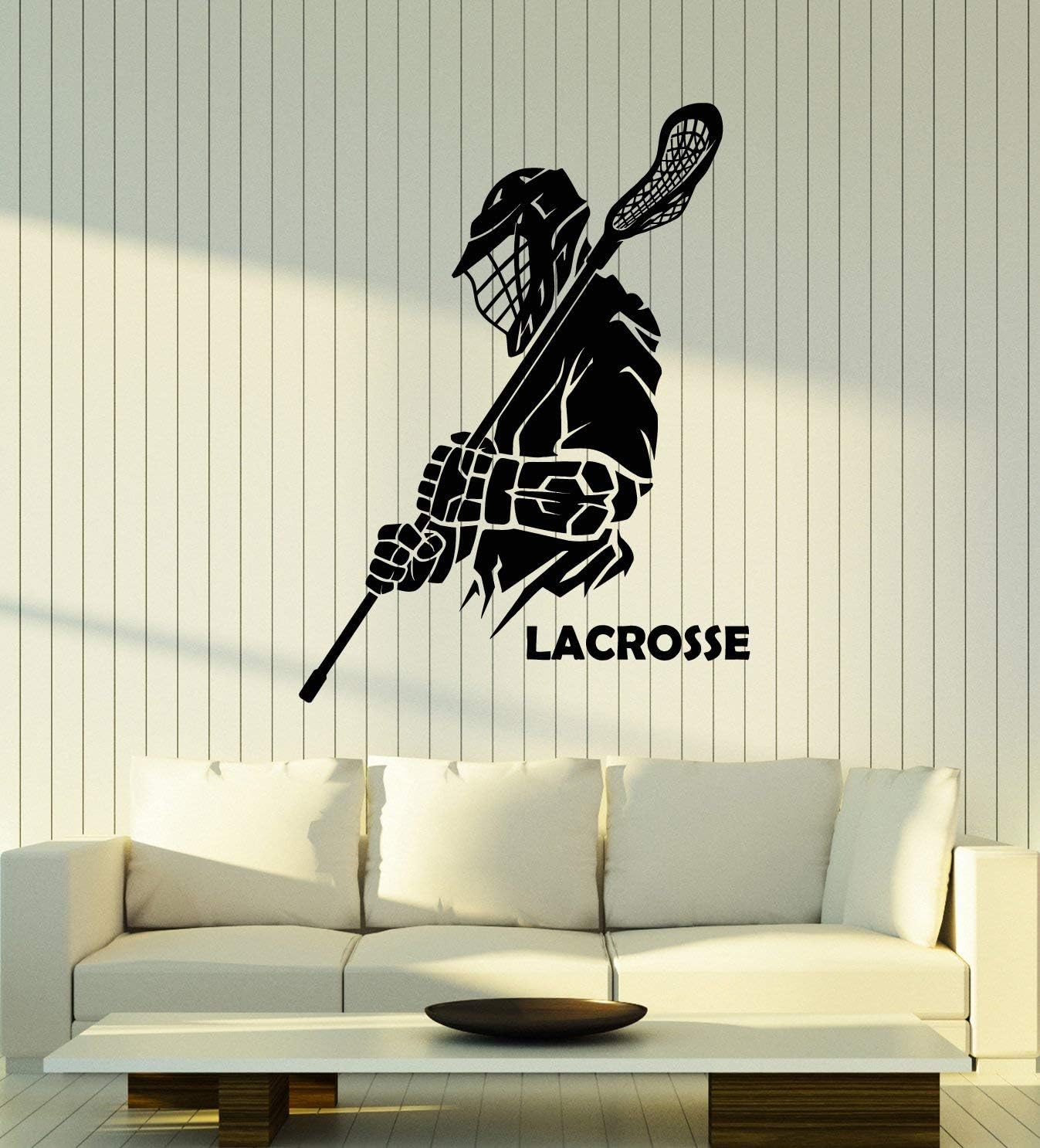 Vinyl Wall Decal Lacrosse Player Sport Team Game Room Ball Stickers Mural Large Decor (g3616) Black