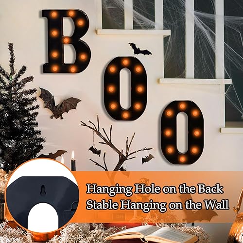 Miniatura 3 de Decoraciones de Halloween para interiores, 3 letras LED de marquesina iluminadas, decoración de Halloween, letreros luminosos para el hogar,