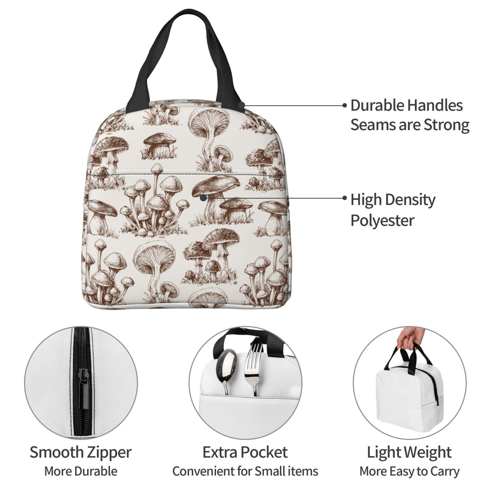 Sac à Déjeuner Isotherme Vintage En Forme De Champignon Pour Homme Et Femme, Sac Isotherme Pour Adultes, Enfants, Boîte à Déjeuner, Travail, école, Pique -nique