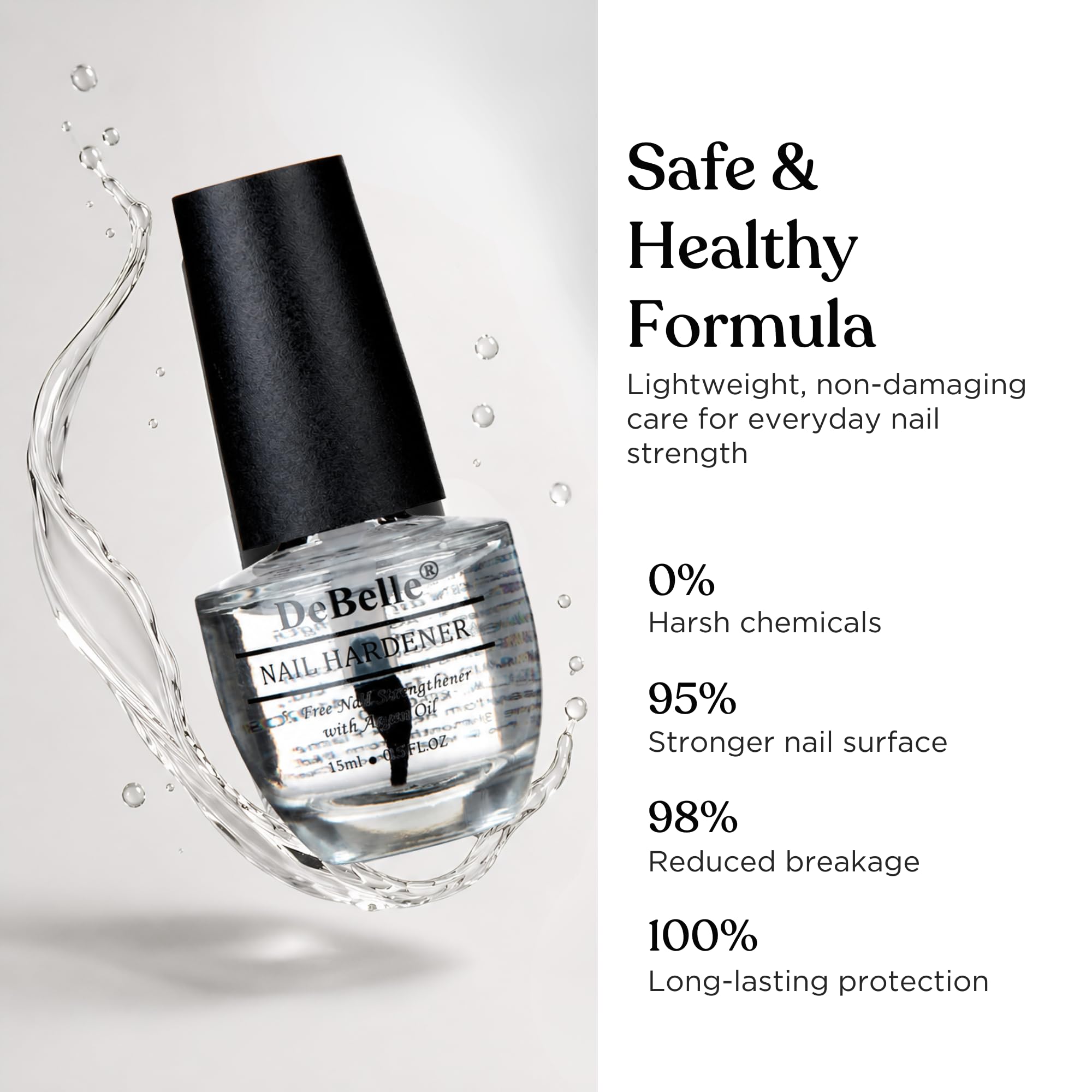 DeBelle Nail Care Nail Polish | Transparent| Enriched with Argan Oil| 15ml (Nail Hardener) 2