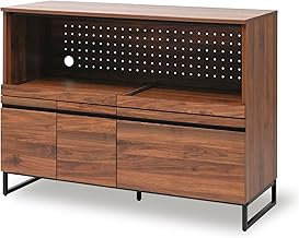 Moca Company Cloudear Kitchen Counter, Width 47.2 in (120 cm), Double Slide Microwave Stand, Depth 17.7 in (45 cm), Large Microwave Compatible, Appliance Storage, with Outlet, Large Capacity, Brown