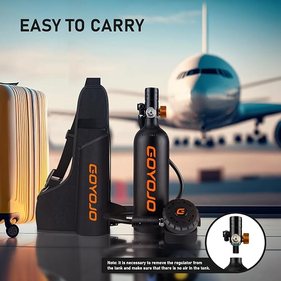 GOYOJO Mini Scuba Tank, Portable Diving Lung Air Tank with DOT Certified | Refillable Emergency Backup Pony Bottle for Snorkeling, Underwater Breathing, Training