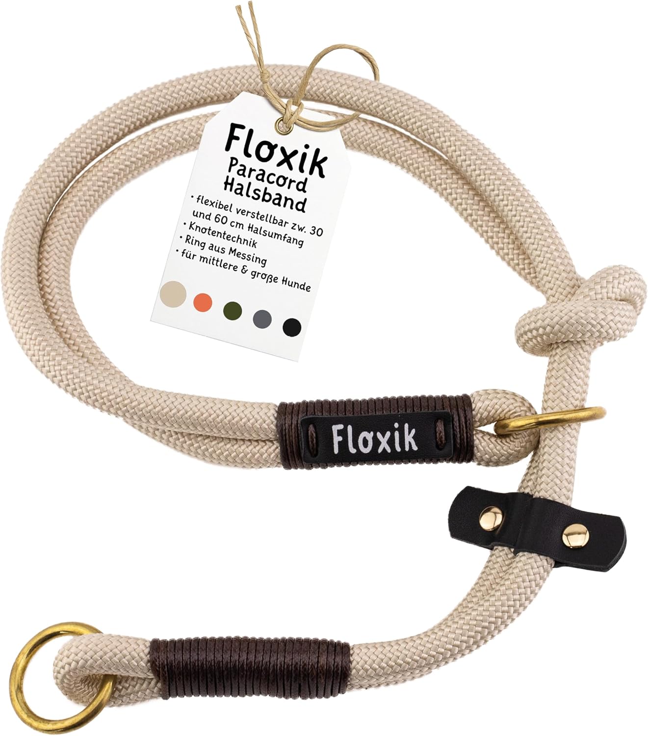 Floxik Hundehalsband aus Paracord, 60 cm, Durchmesser 11 mm, Beige Floxik Hundehalsband aus Paracord, 60 cm, Durchmesser 11 mm, Beige