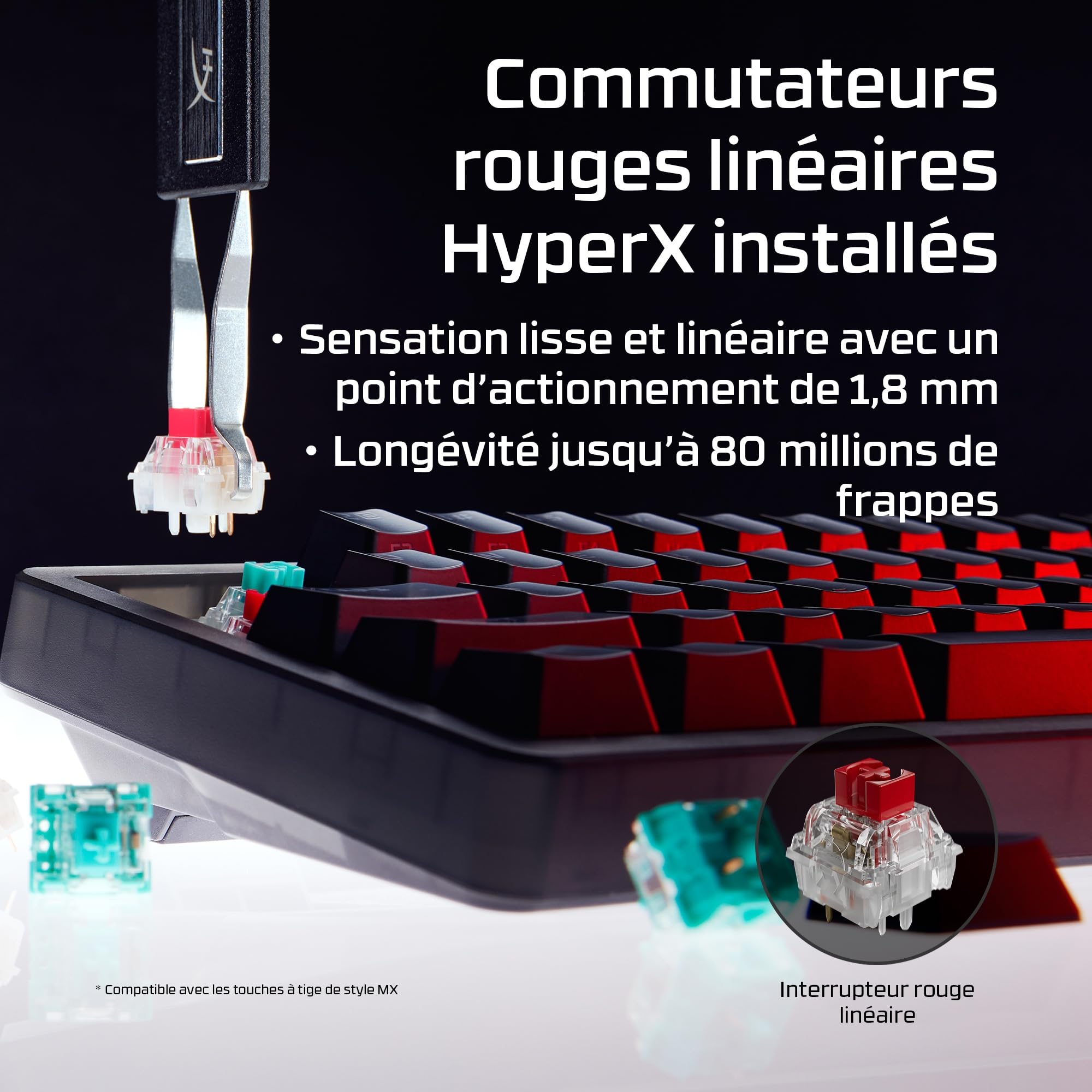 HyperX Origins 2 65, Clavier Gaming mécanique AZERTY FR, switches échangeables à Chaud, boîtier Personnalisable, Format Compact, Polling Rate 8000 Hz, RGB Personnalisable, PC/PS5/Xbox, Noir