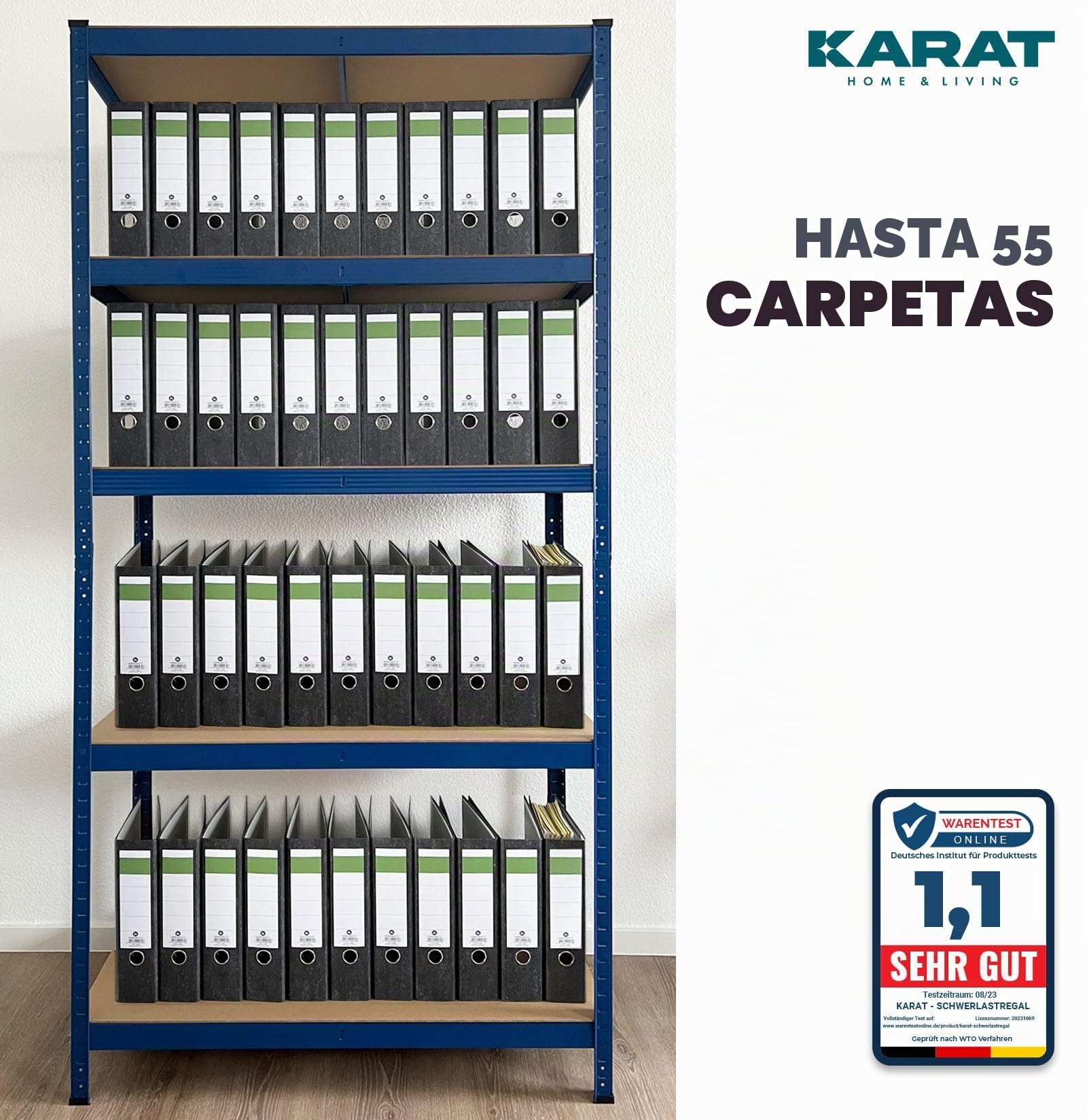 Karat Estantería para Cargas Pesadas, 180 x 90 x 60 cm, sin Tornillos, para sótano, de Metal, de Acero, 5 estantes Ajustables (Azul)