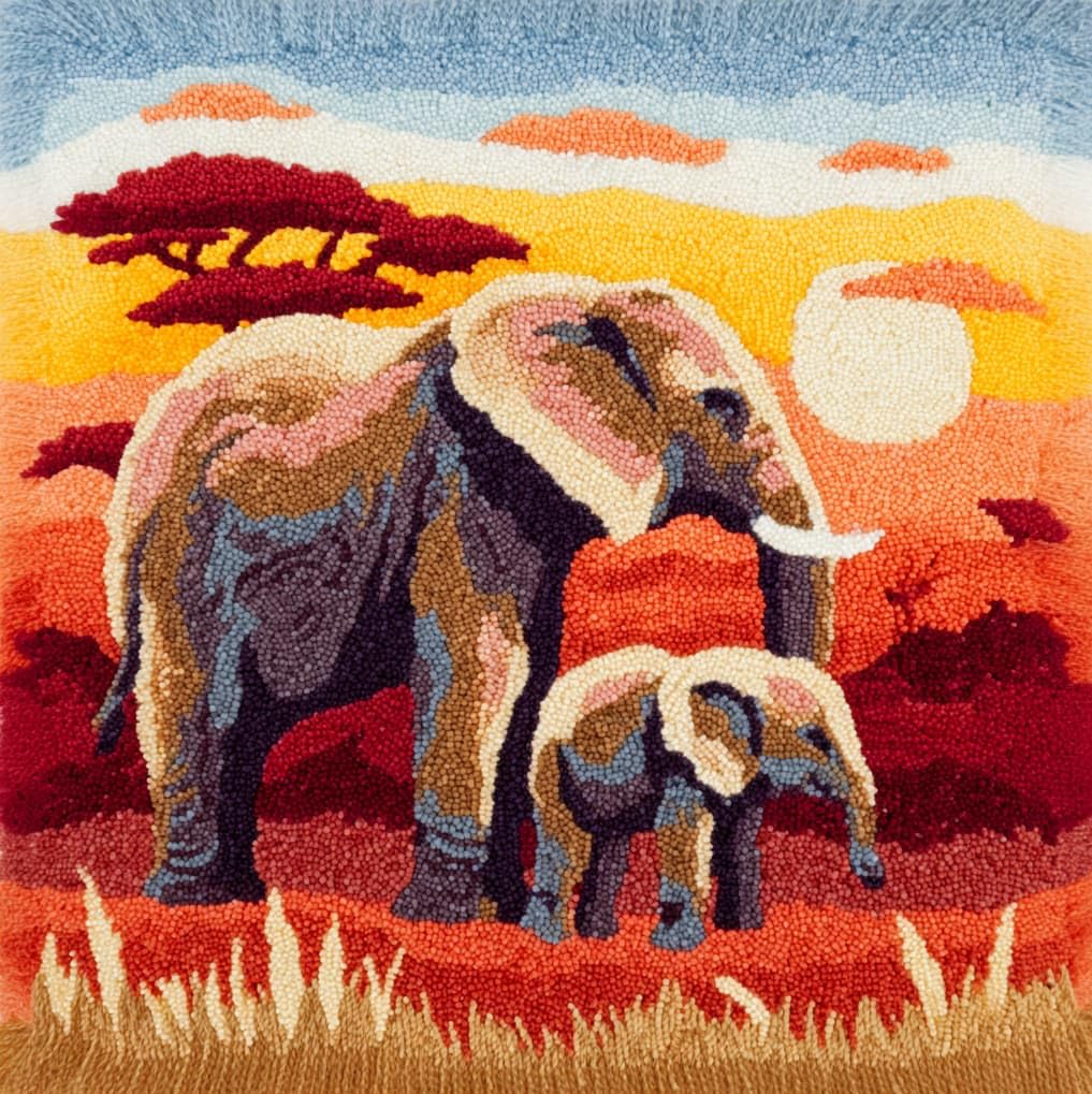 AxiangziK Latch Hook Pillow Making Kit 43x43cm,Elephant Mother and Baby