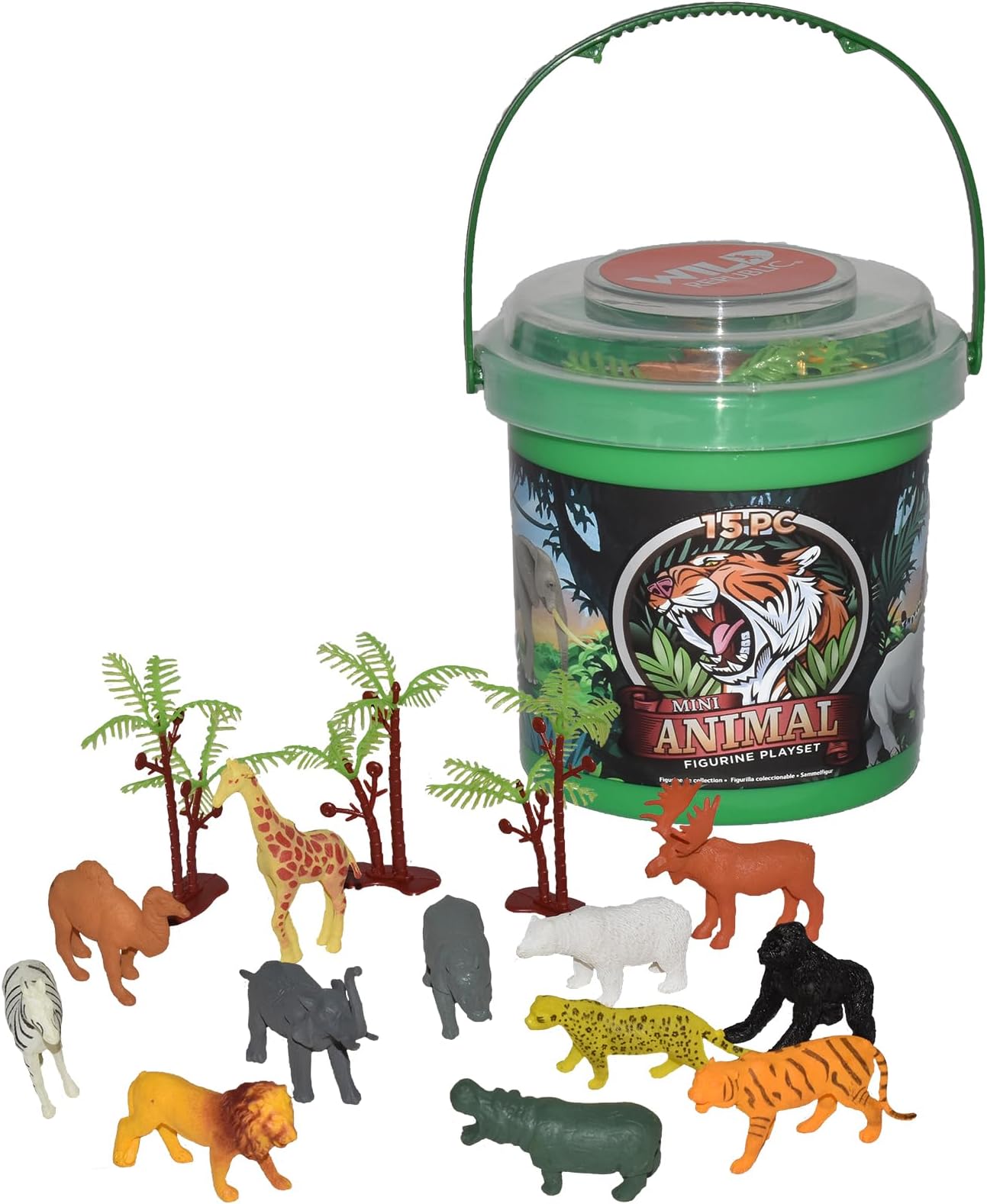 Wild Republic Wild Animals Bucket, Toy Figures, Kids Gifts, Jungle Theme Party Supplies, Zoo Animals, 15-Pieces