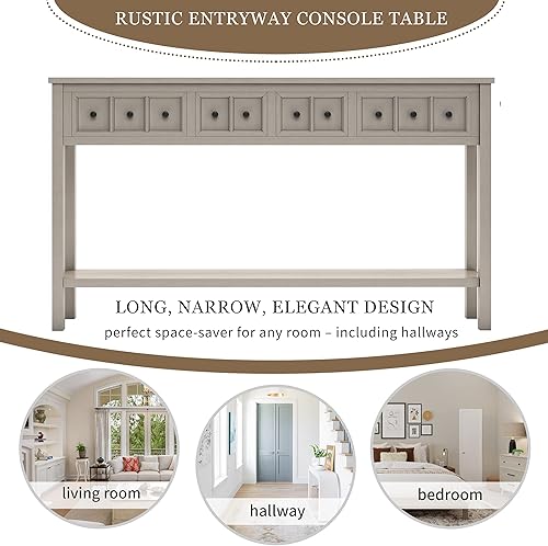 Miniatura 30 de Merax Mesa de sofá larga con cajones y estante para entrada, mesa de pasillo de fácil montaje, color blanco antiguo Blanco antiguo,Espresso,Gris