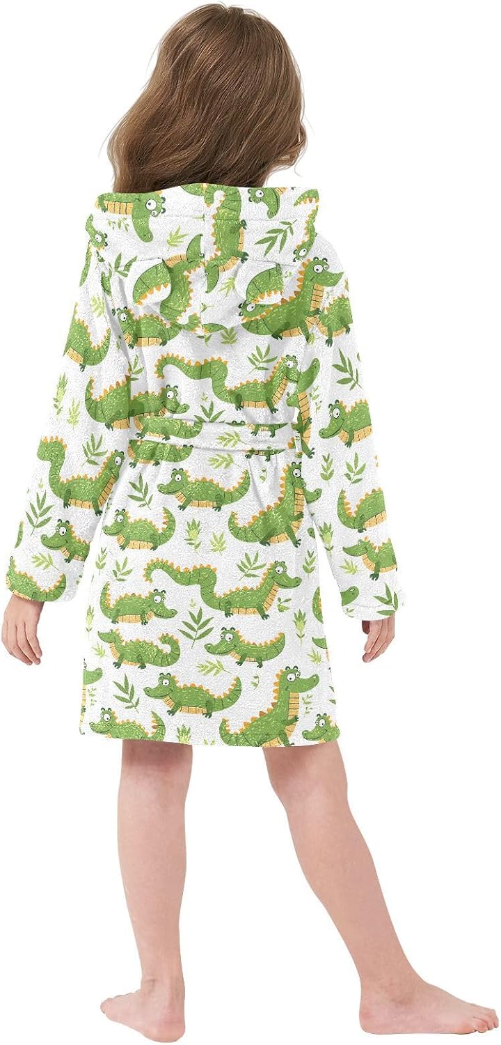 senya Green Crocodile A Toddler Hooded Bathrobe Kids Soft Plush Bath Towel Robes for Boys Girls 2-12 Years