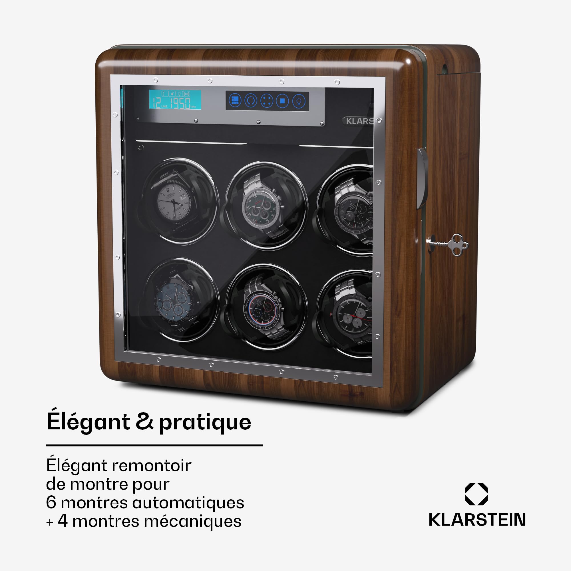 KLARSTEIN Remontoir Automatique de Montres, Boite a Montre Automatique Homme et Femme, Vitrine en Acrylique, Ultra Silencieux, 5 TPD et 3 Modes de Rotation, Moteur Remontoir à Ressort, Coffret