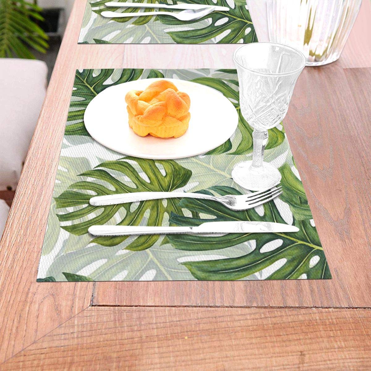 not Monstera Leaf Tropical Pattern - Green Woven Placemat6 Piece Set of Placemats Pc Party Kitchen Dining Room Home Table Food Dinnerware Tableware Dishware Dishes Mat