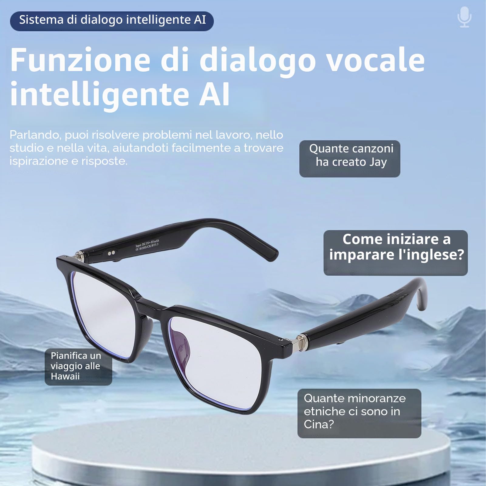 AI Smart Glasses con Traduzione in Tempo Reale, Wireless Bluetooth Traduttore AI Smart Glasses Interpretazione Simultanea per Oltre 100 Lingue, Occhiali da Sole Polarizzati per (BLACK)