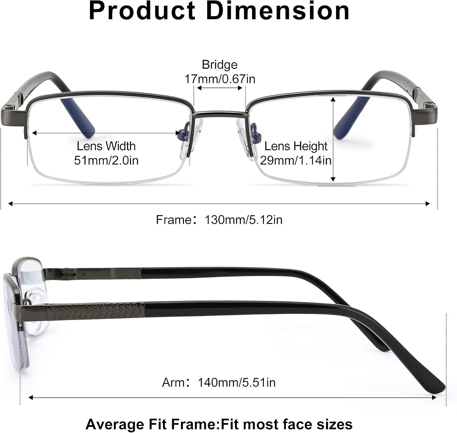 Madison Avenue 3 Pack Metal Half Frame Blue Light Blocking Reading Glasses for Men Spring Hinge +2.5